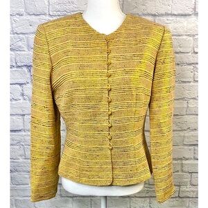 Vintage Maggy London Women’s Gold Tweed Silk Cropped Button Front Jacket Size 8